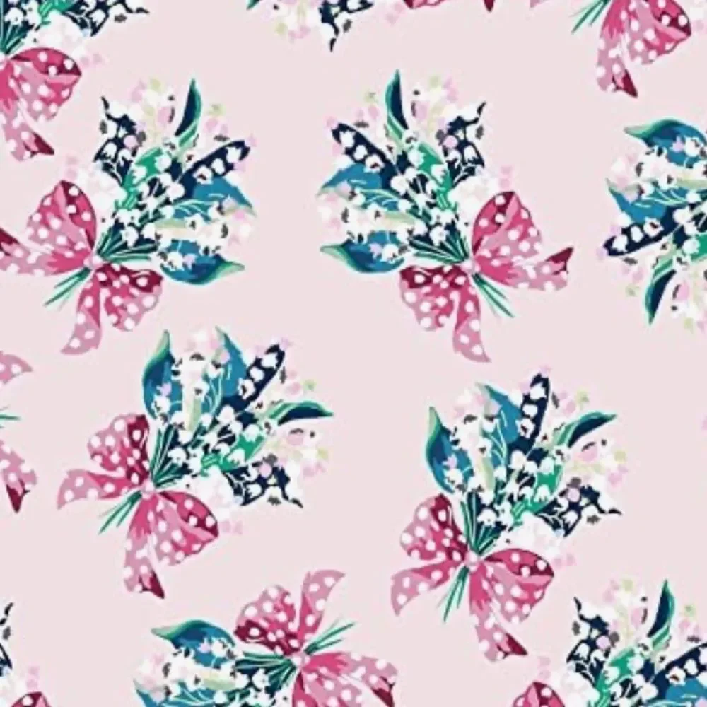 Vera Bradley Happiness Returns Pink Blue Lilly of the Valley Soft Fringe Scarf